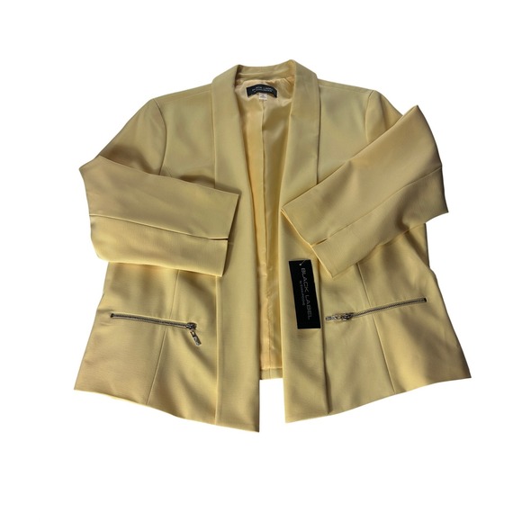 Black Label by Evan-Picone Womens 16 Yellow Open Front Shawl Blazer Jacket NWT - Picture 3 of 7